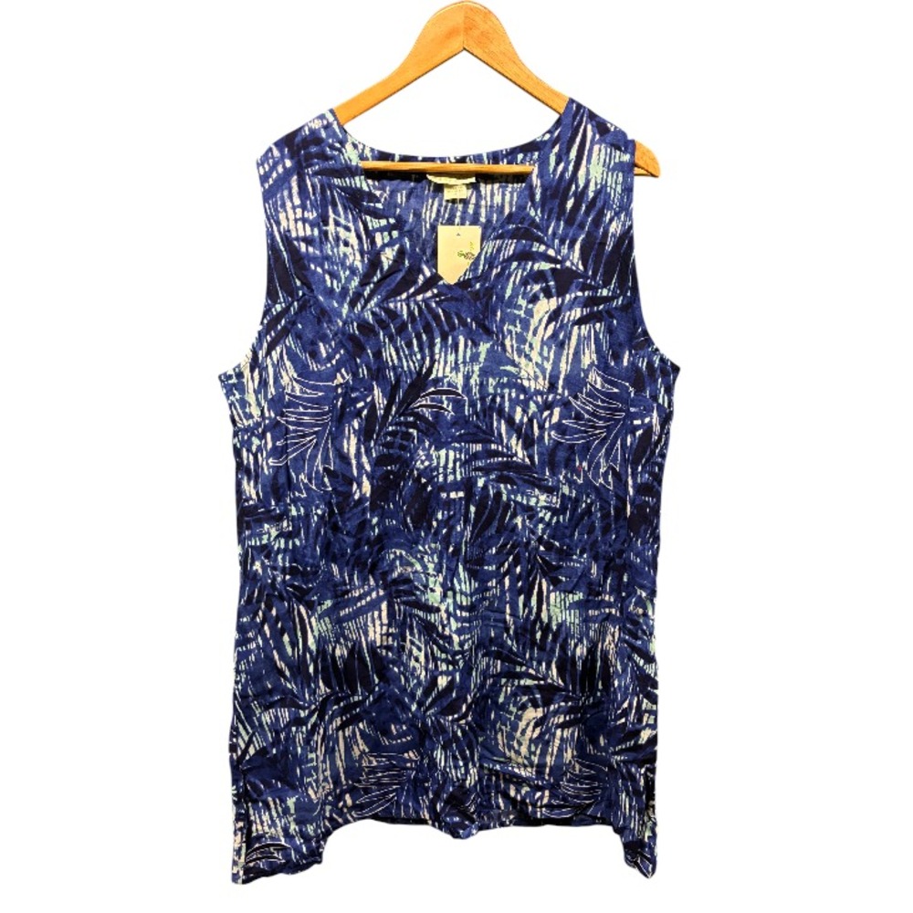 Pineapple Cove Tank Top Sleeveless Women's 1X Blue White‎ Tropical Print